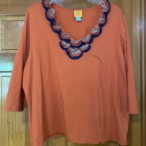 Burnt orange knit top with beautiful. neckline 3X